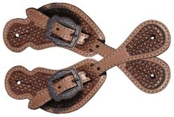 Showman Youth basketweave tooled spur straps